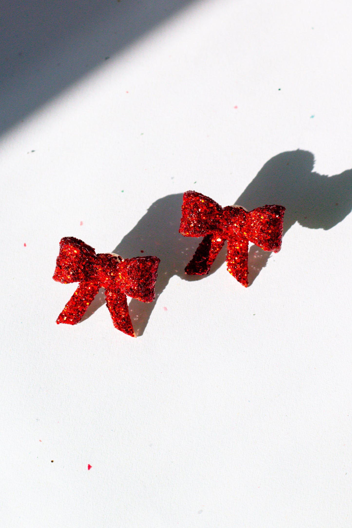 Pre-Order - Red Glitter Bow Stud (Two Sizes)