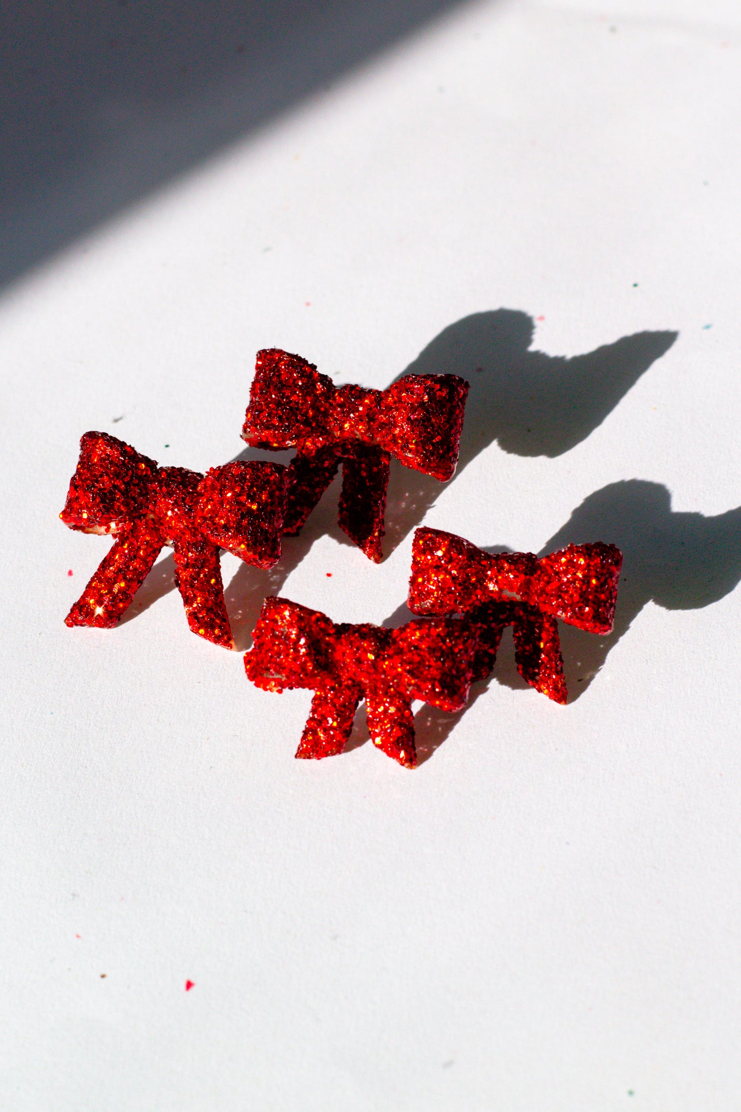 Pre-Order - Red Glitter Bow Stud (Two Sizes)