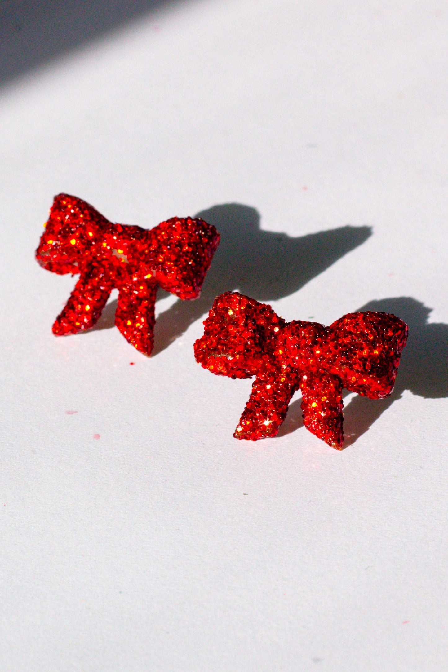 Pre-Order - Red Glitter Bow Stud (Two Sizes)