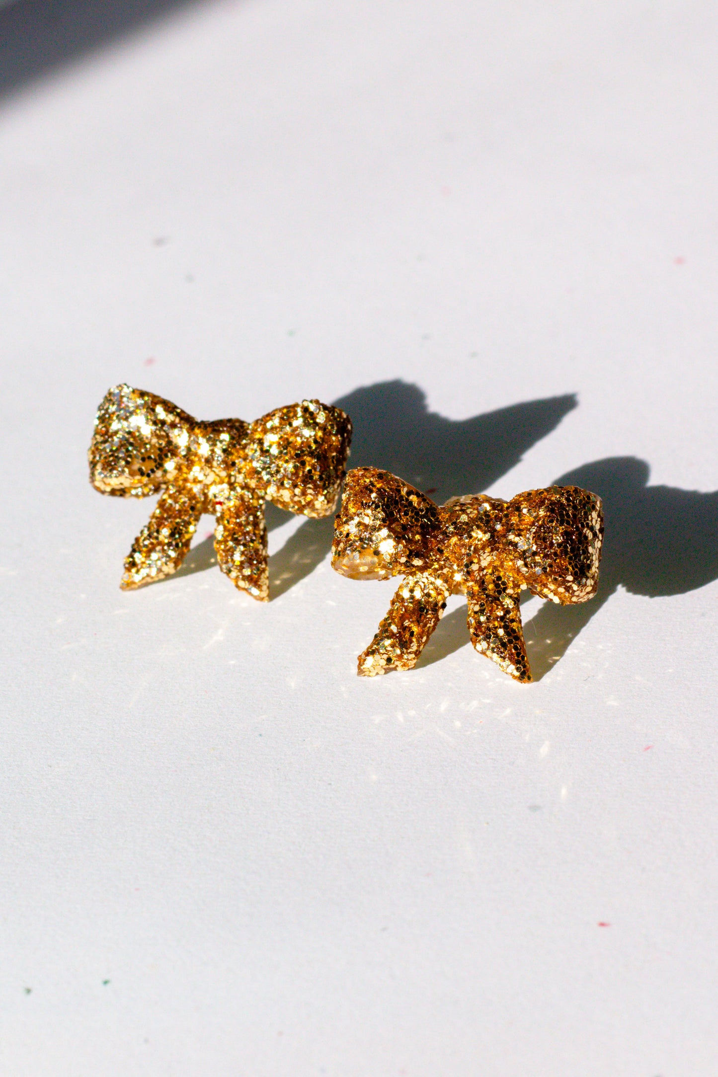 Pre-Order - Gold Glitter Bow Stud (Two Sizes)