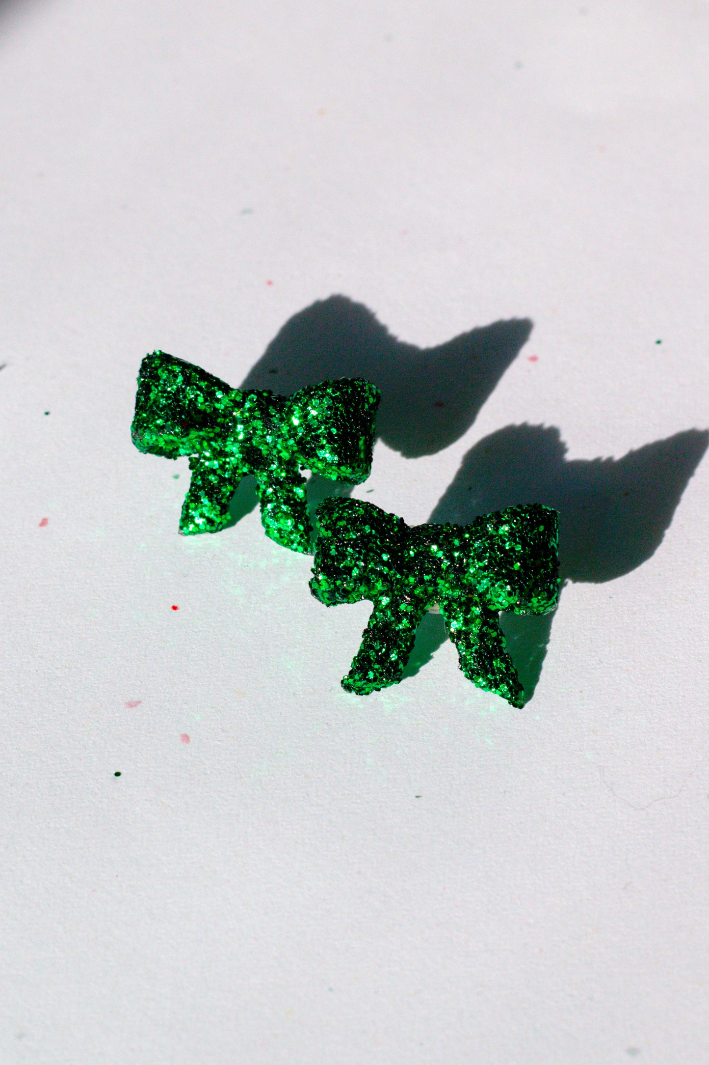 Pre-Order - Green Glitter Bow Stud (Two Sizes)