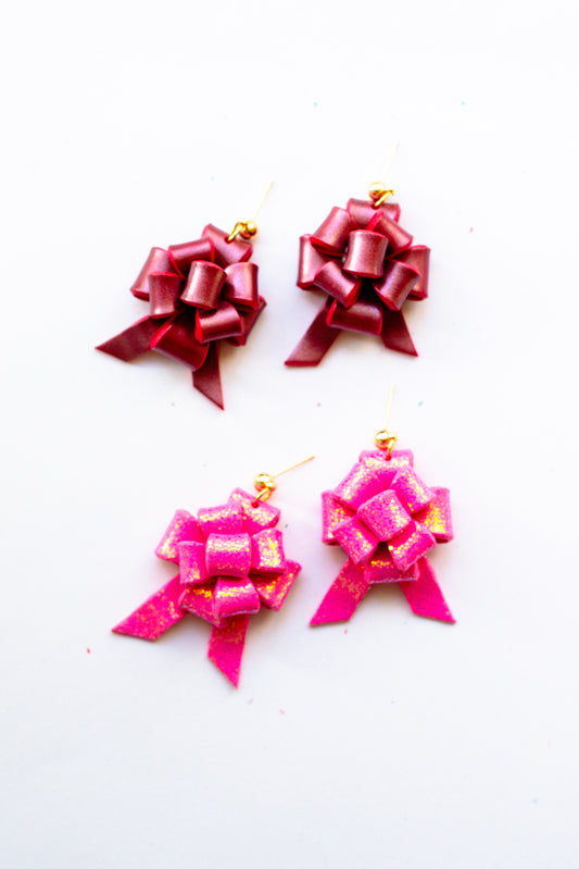 Pre-Order - Gift Bow Dangle Earrings (Two Colour Options)