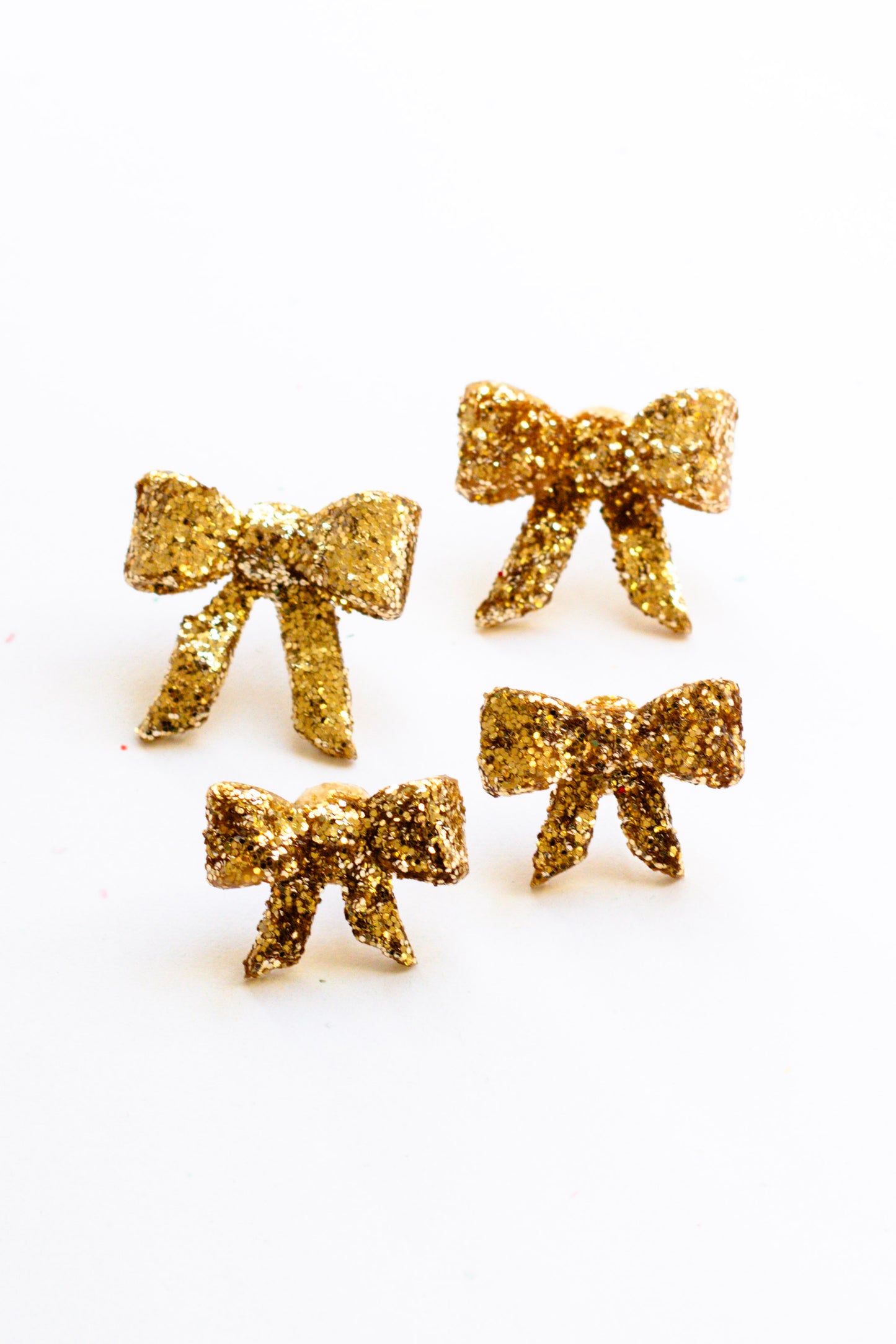 Pre-Order - Gold Glitter Bow Stud (Two Sizes)