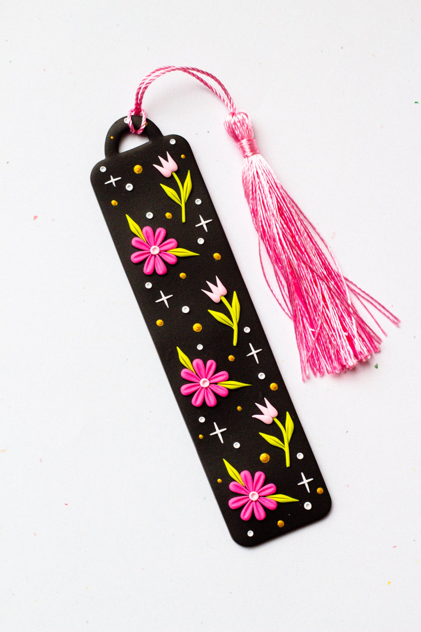 Floral Magic Bookmark 003 // Charcoal Grey with Pink Tassel