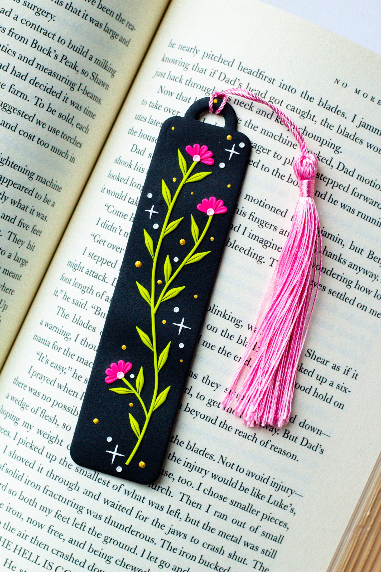 Floral Magic Bookmark 004 // Black with Pink Tassel