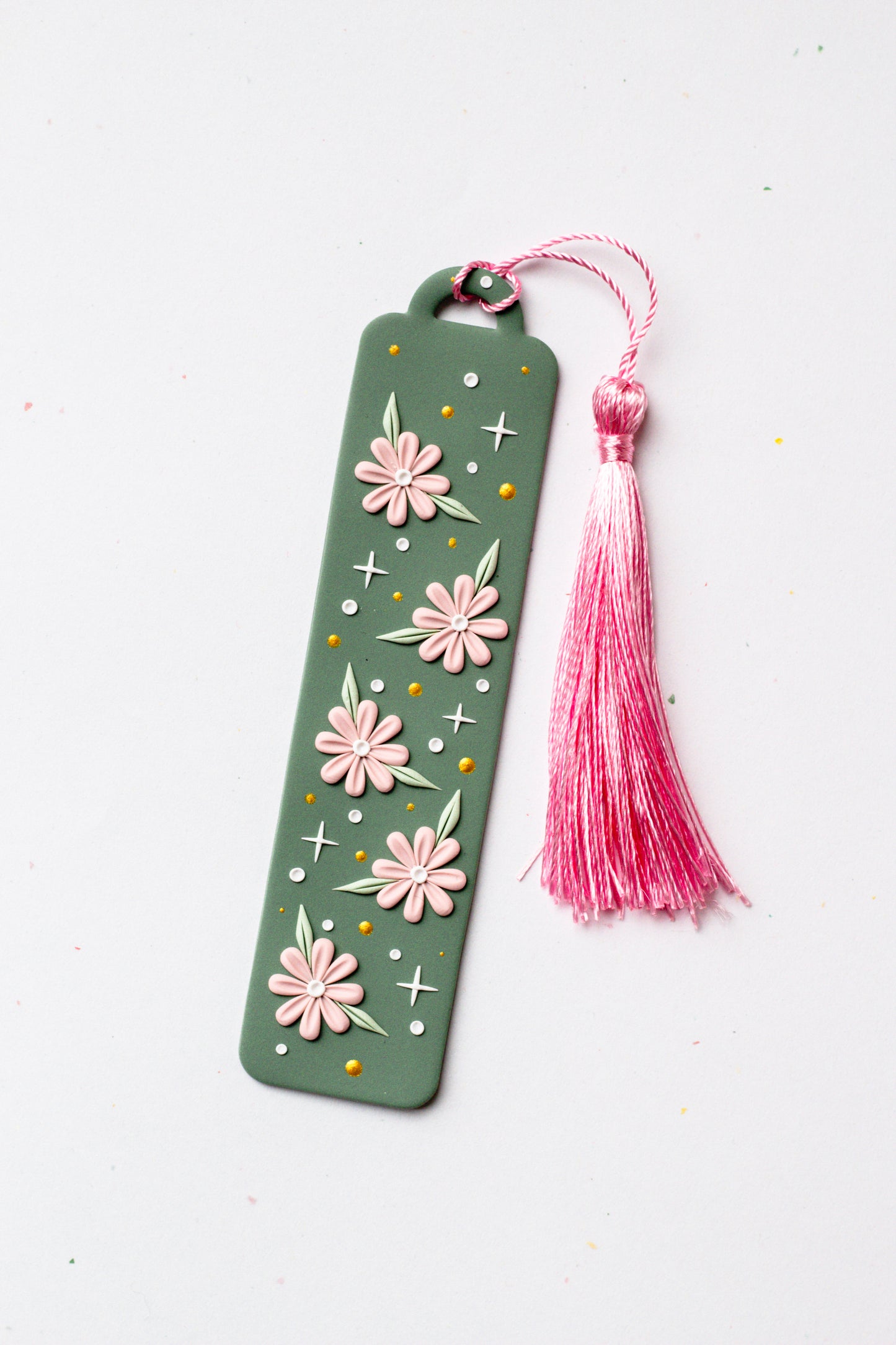 Floral Magic Bookmark 005 // Sage Green with Pink Tassel