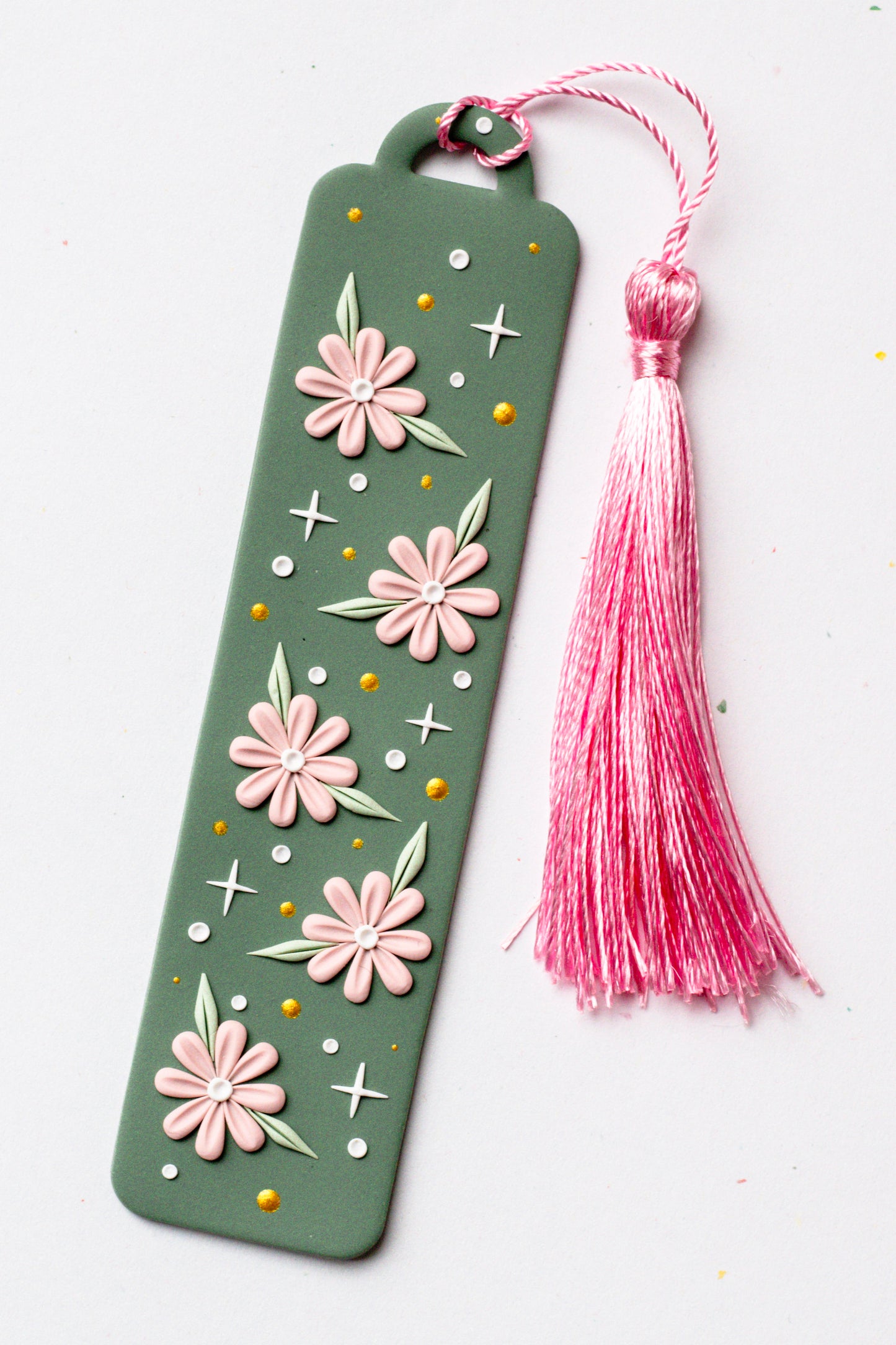 Floral Magic Bookmark 005 // Sage Green with Pink Tassel