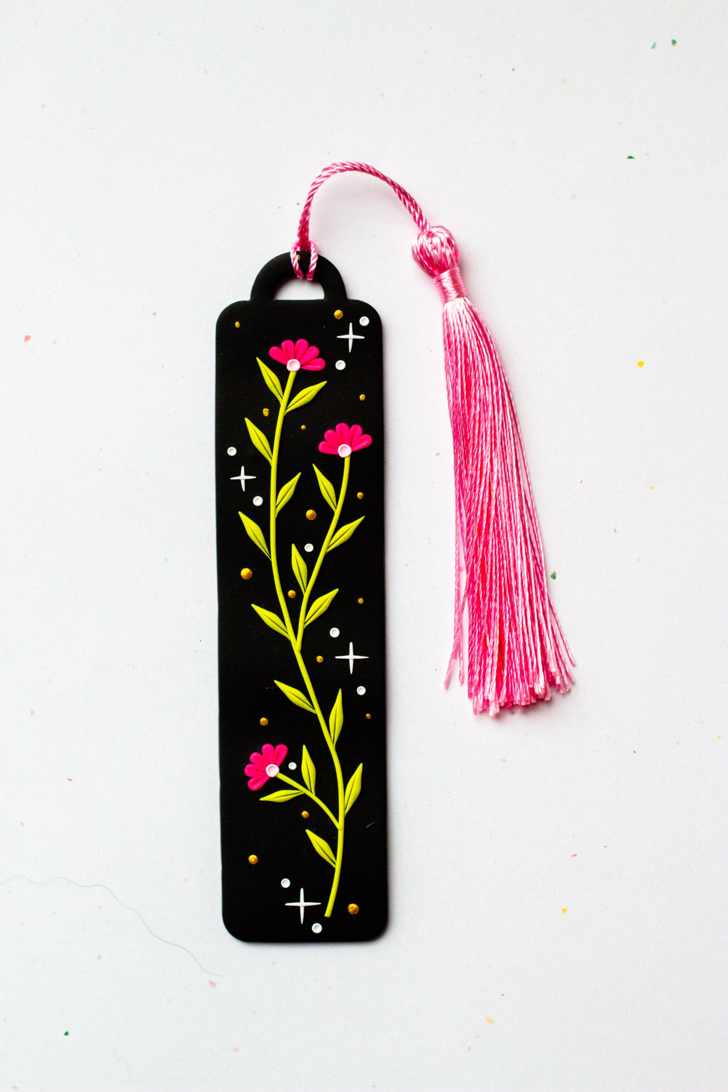 Floral Magic Bookmark 004 // Black with Pink Tassel