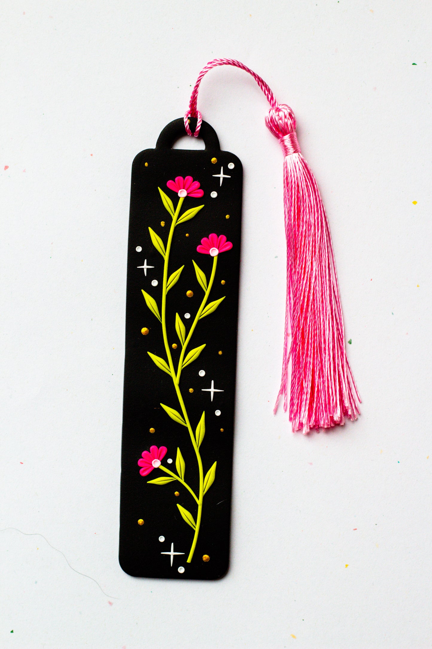 Floral Magic Bookmark 004 // Black with Pink Tassel