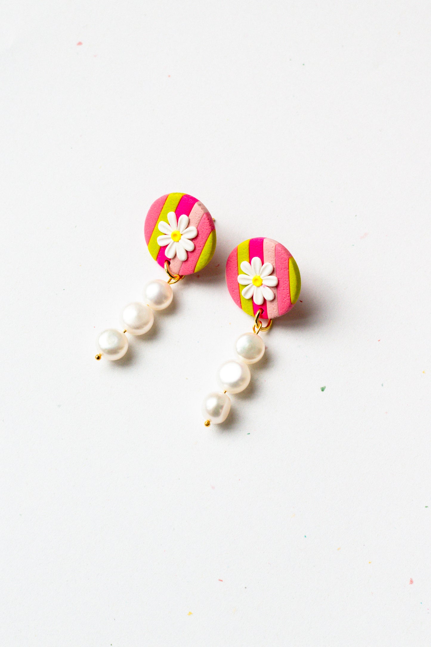 Daisy Striped Colourful Polymer Clay Dangle Earrings
