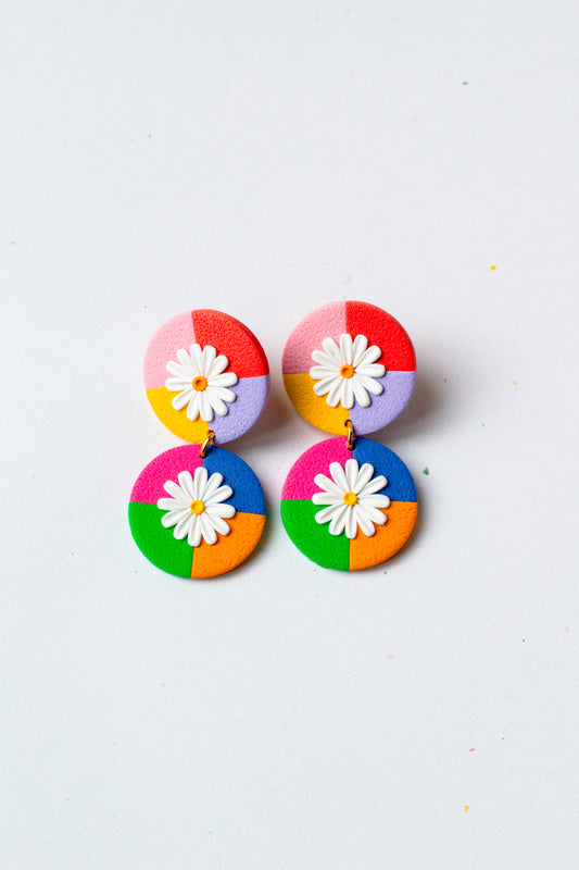 Multicoloured Daisy Circle Dangles