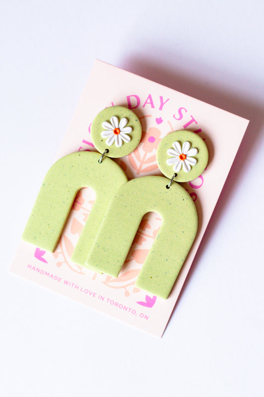 Daisy Statement Arch Earring // Light Sage Green