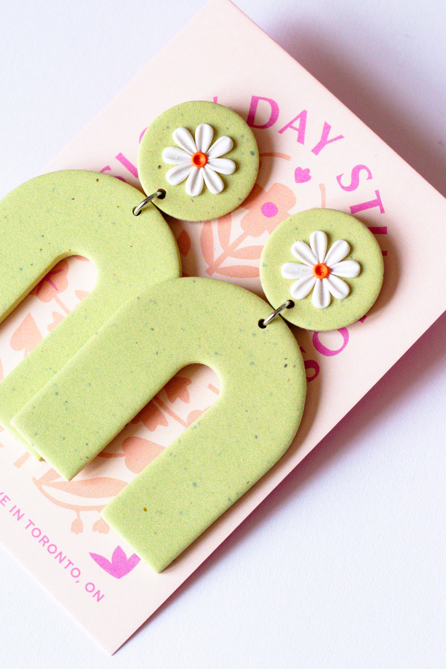 Daisy Statement Arch Earring // Light Sage Green