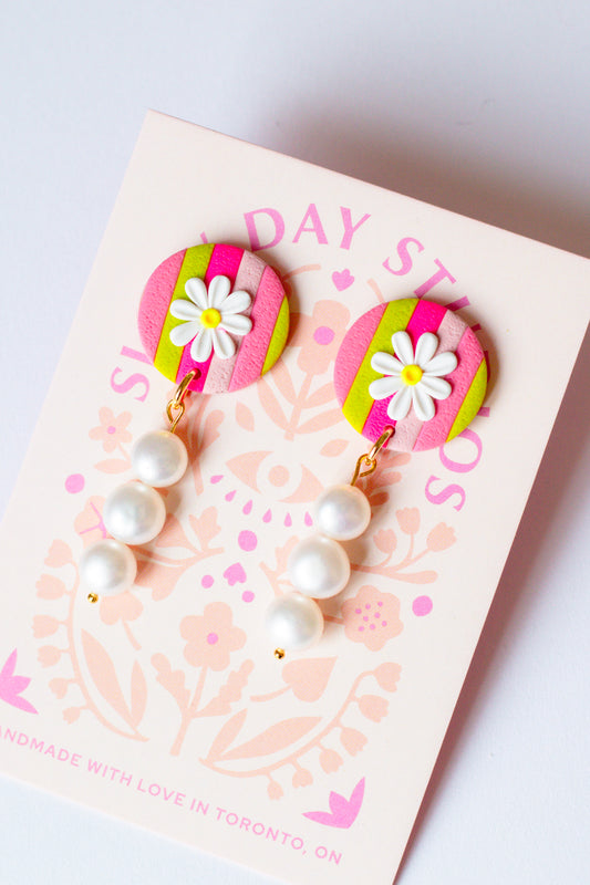 Daisy Striped Colourful Polymer Clay Dangle Earrings