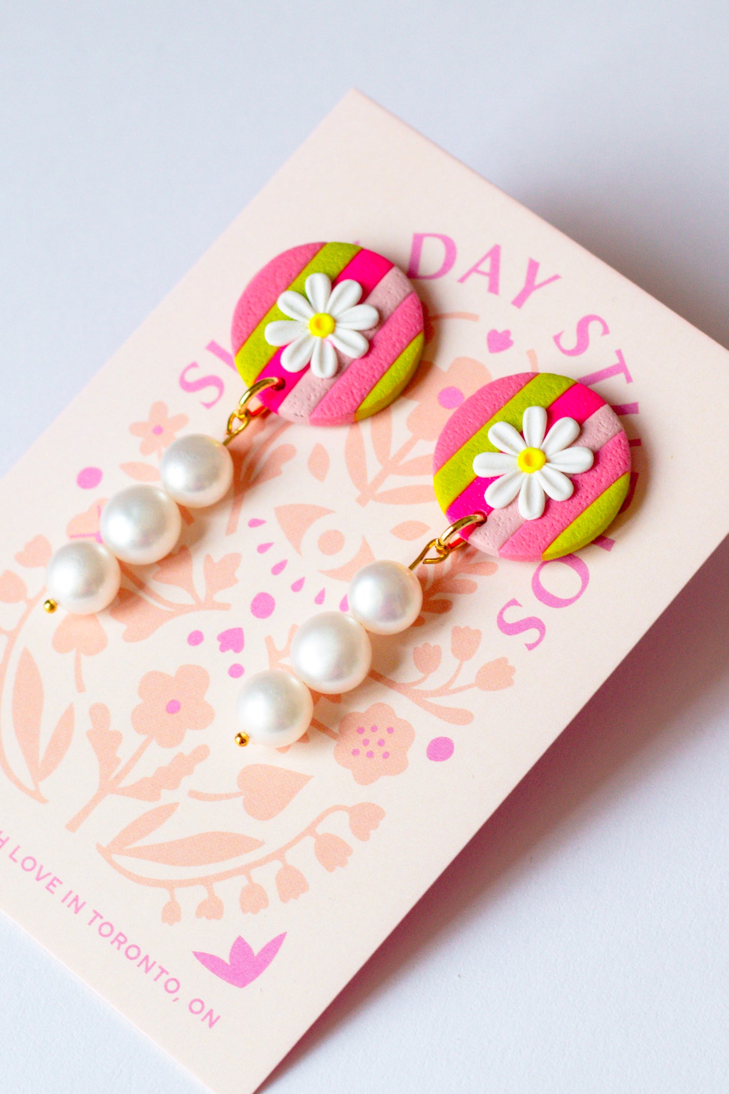 Daisy Striped Colourful Polymer Clay Dangle Earrings
