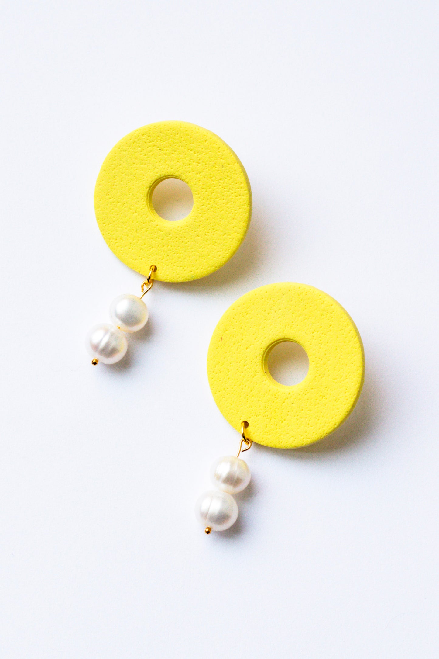 Polymer Clay Donut Statement Stud with Pearl Accents // Butter Yellow