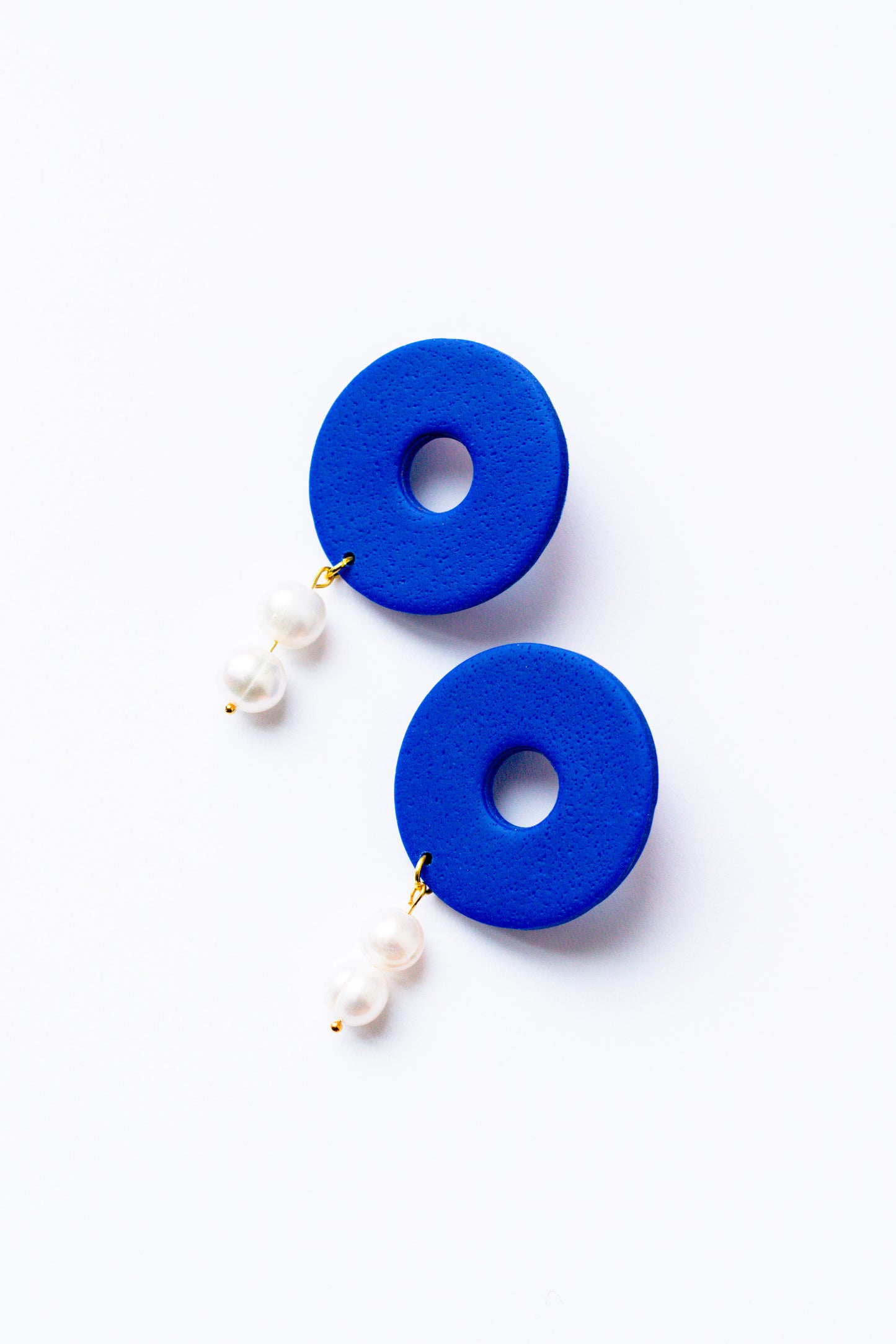 Polymer Clay Donut Statement Stud with Pearl Accents // Cobalt Blue
