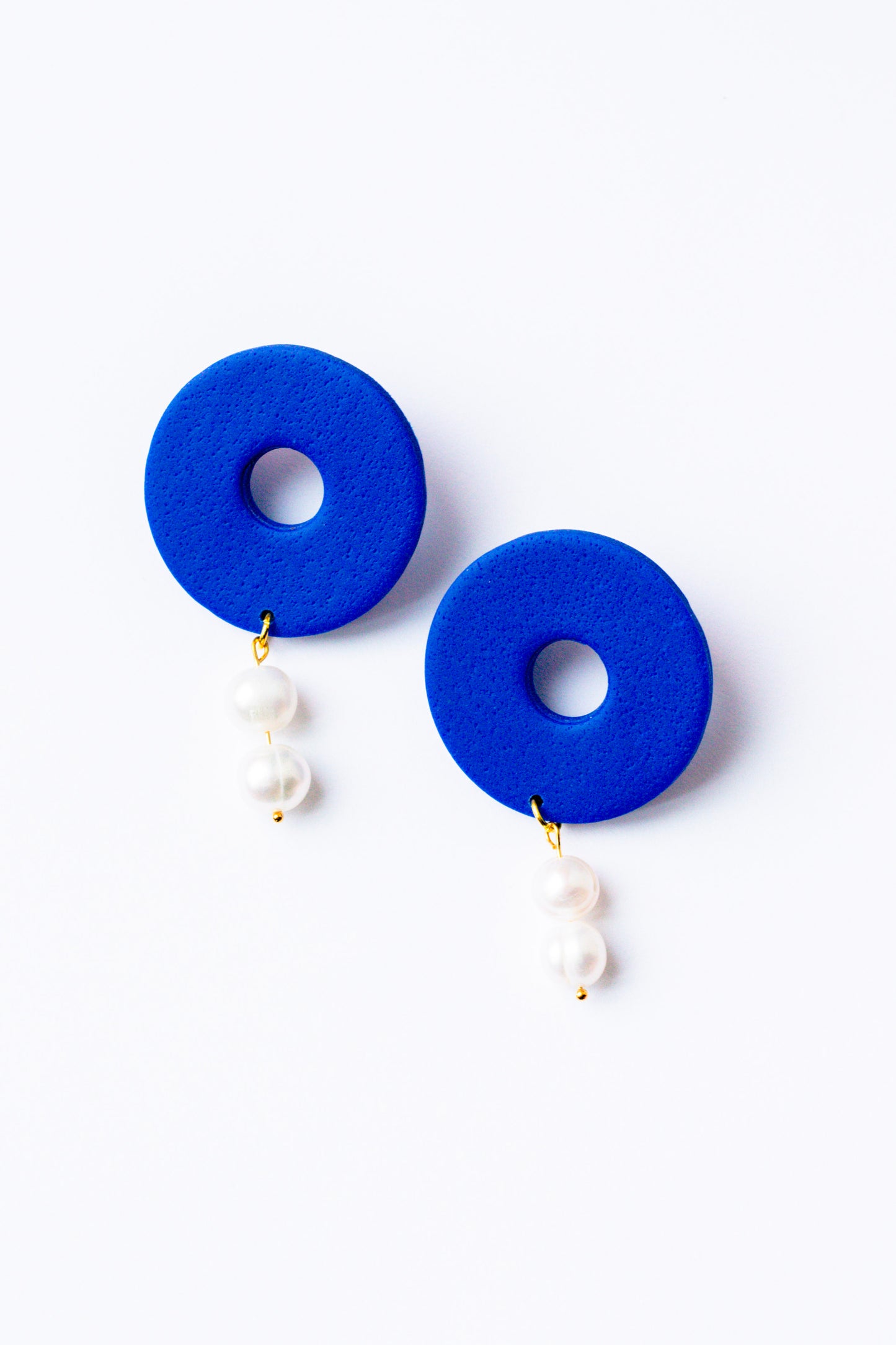 Polymer Clay Donut Statement Stud with Pearl Accents // Cobalt Blue