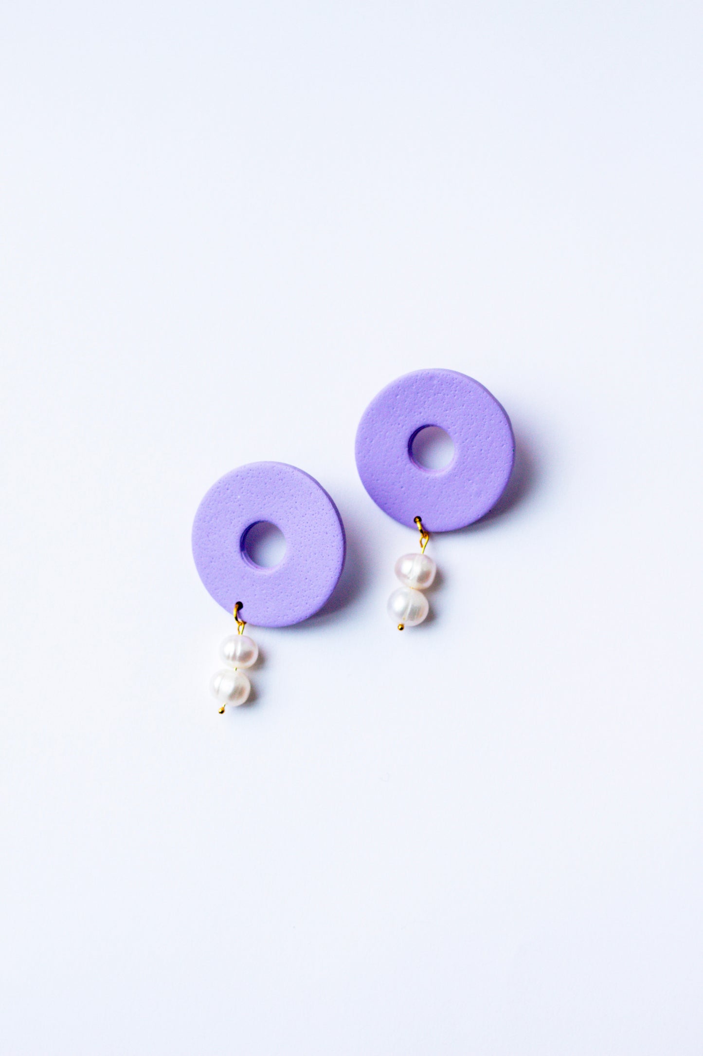Polymer Clay Donut Statement Stud with Pearl Accents // Light Purple