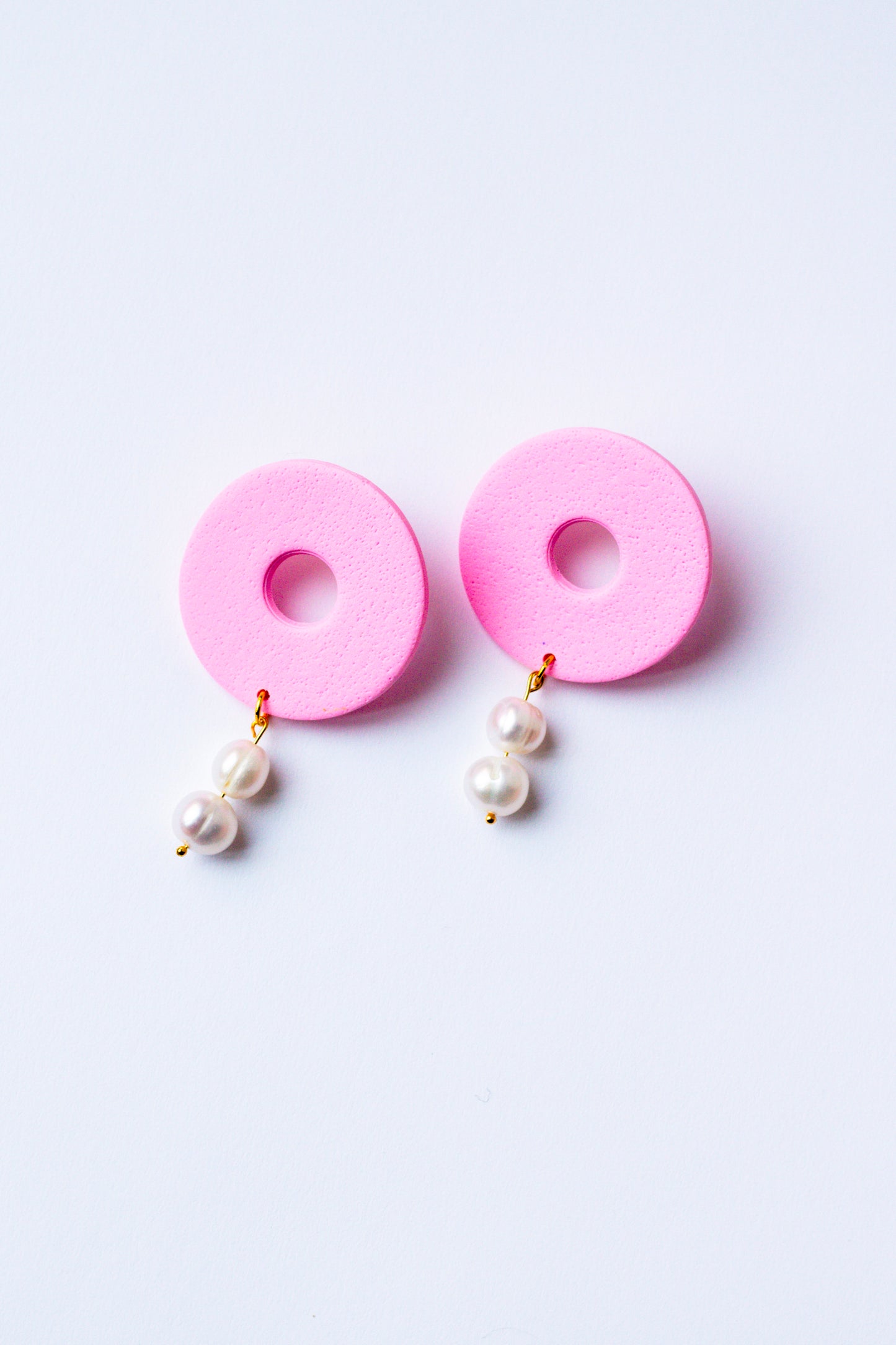 Polymer Clay Donut Statement Stud with Pearl Accents // Light Pink