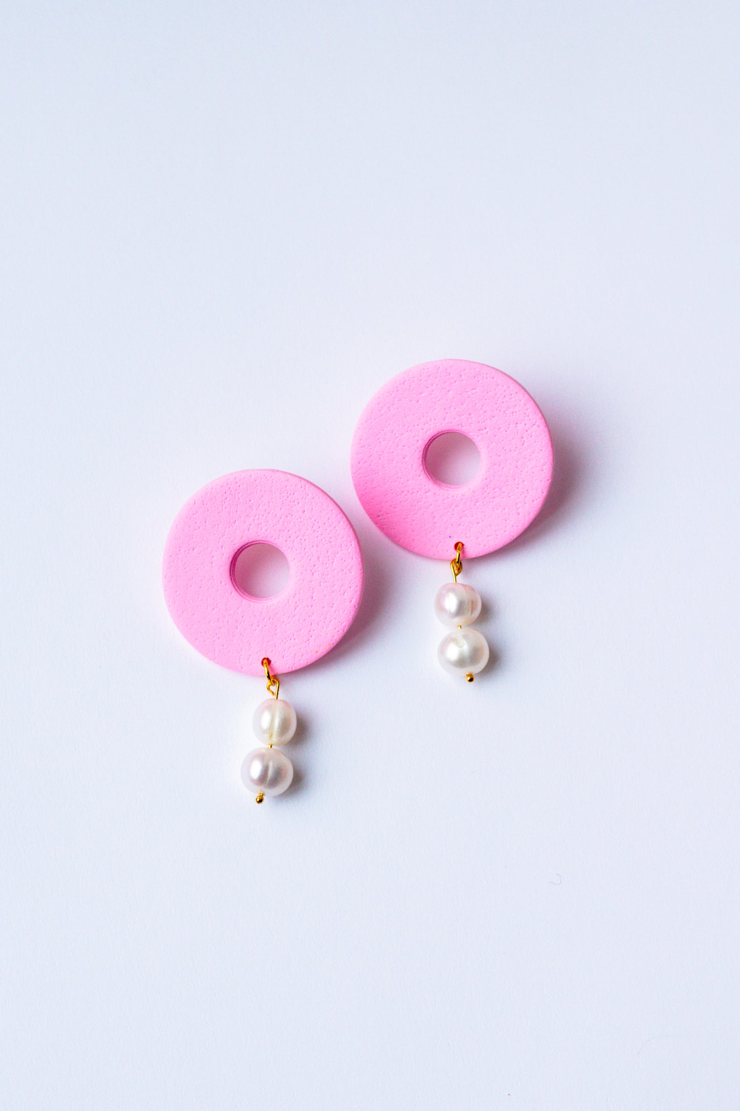 Polymer Clay Donut Statement Stud with Pearl Accents // Light Pink