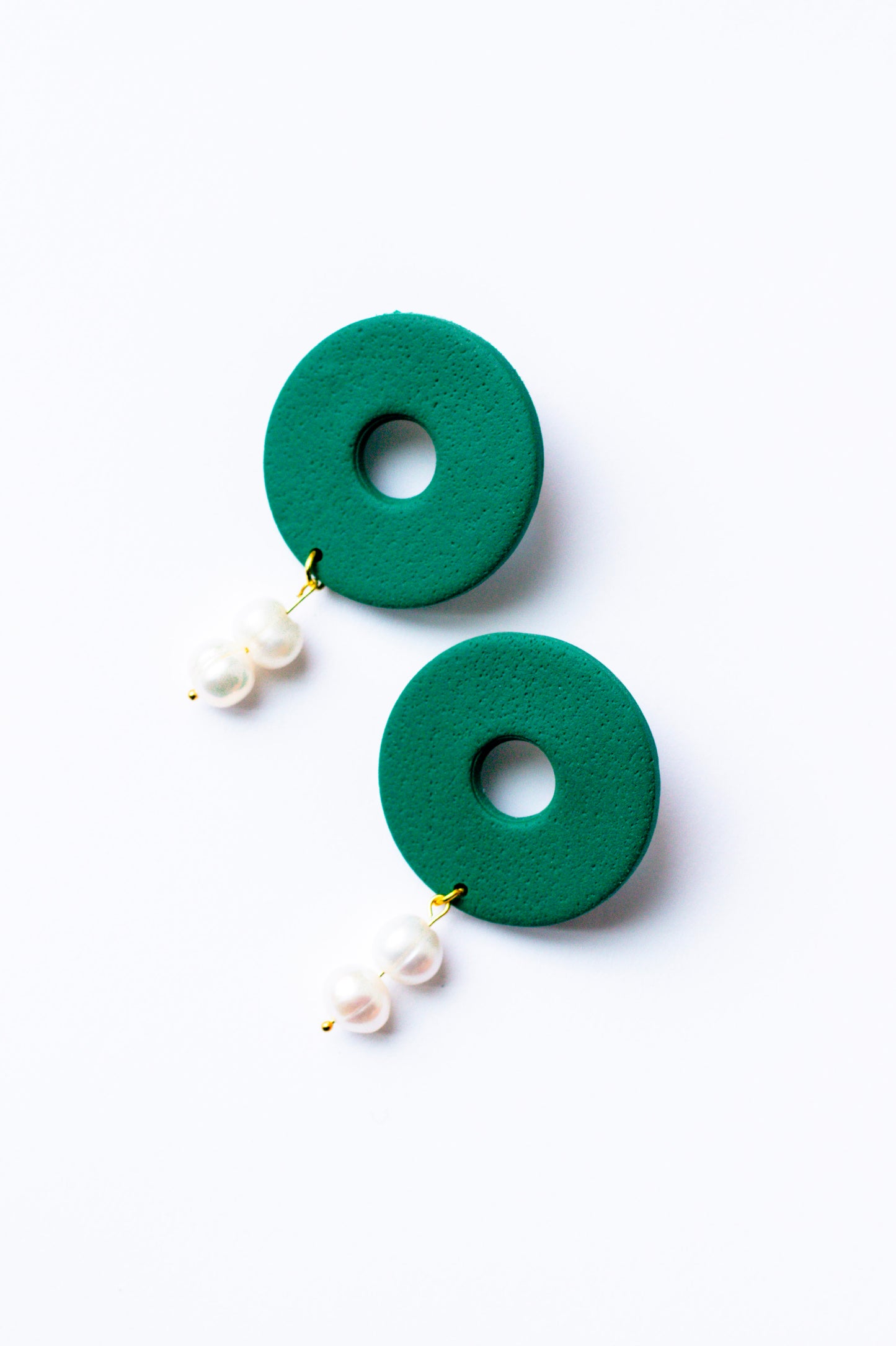 Polymer Clay Donut Statement Stud with Pearl Accents // Forest Green