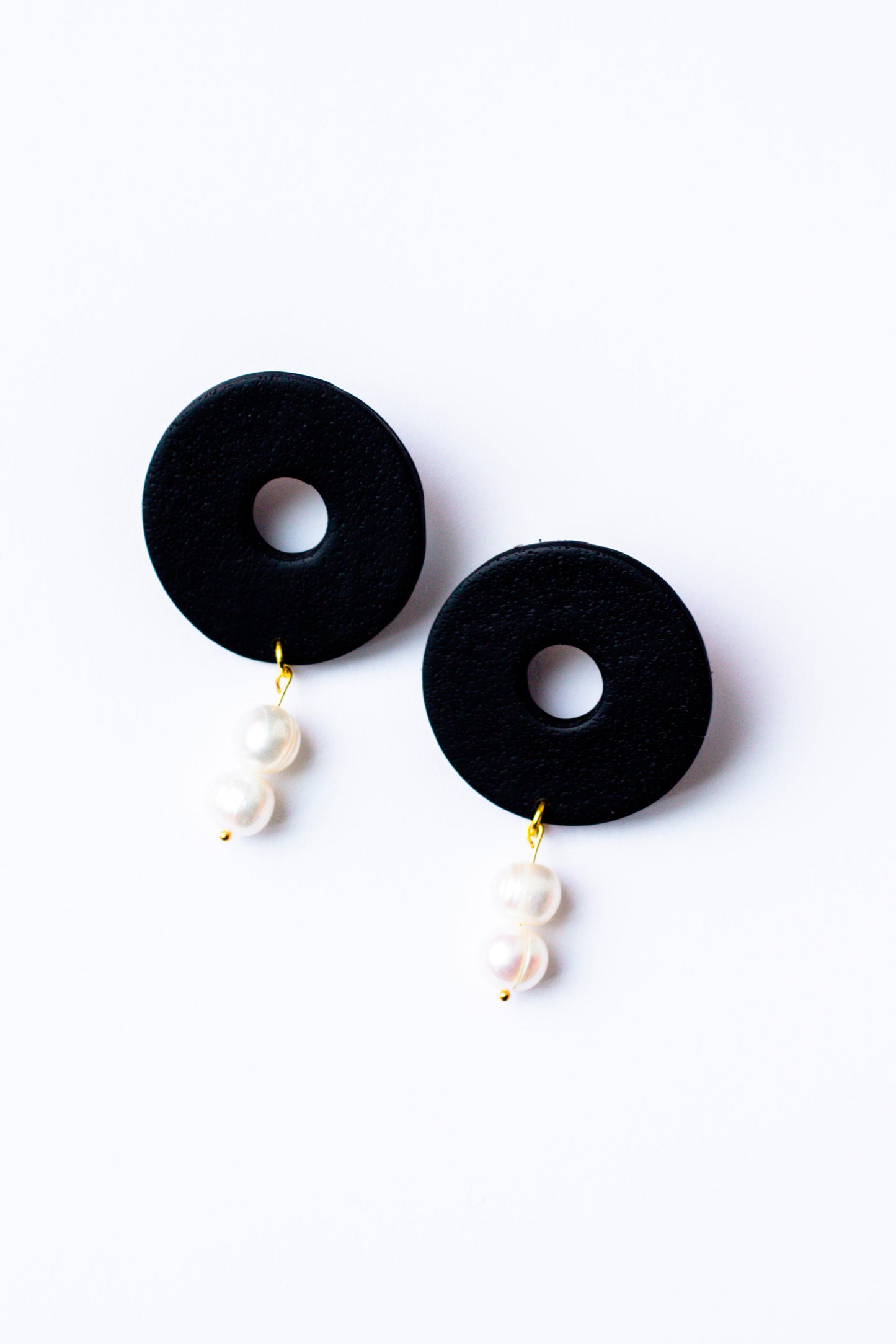 Polymer Clay Donut Statement Stud with Pearl Accents // Black