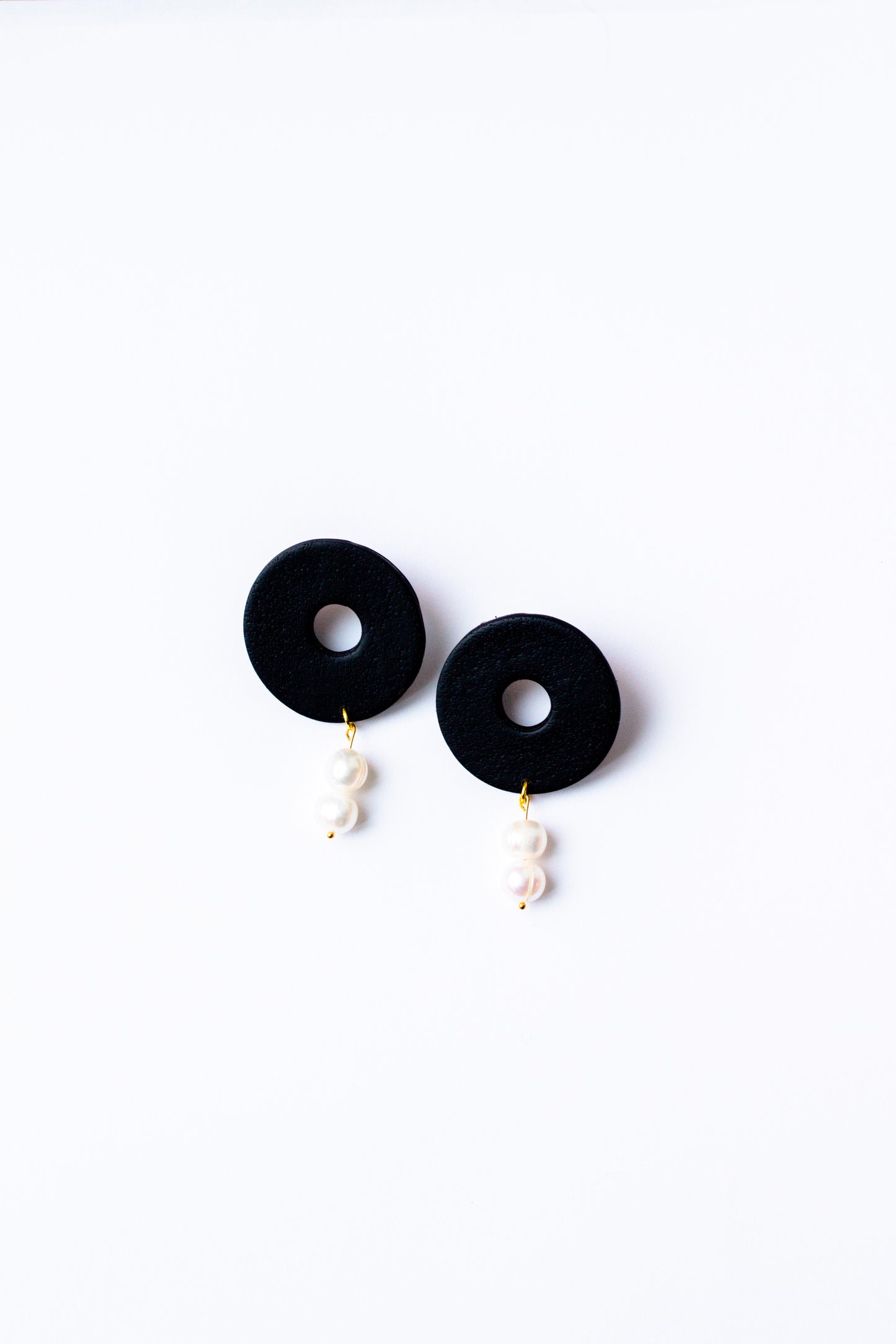 Polymer Clay Donut Statement Stud with Pearl Accents // Black