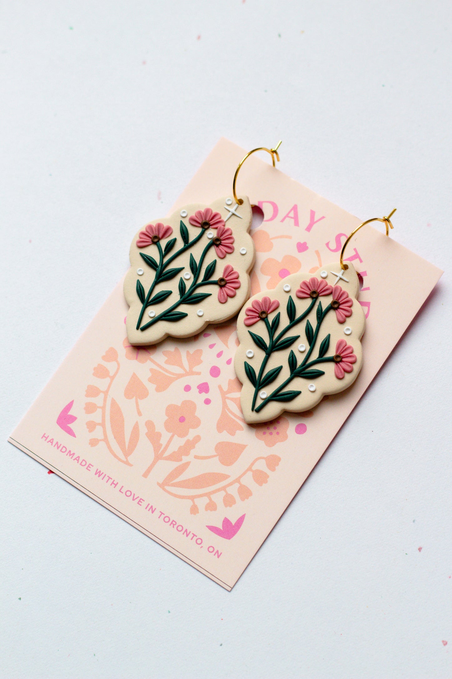 Ornate Floral Polymer Clay Hoop Earrings