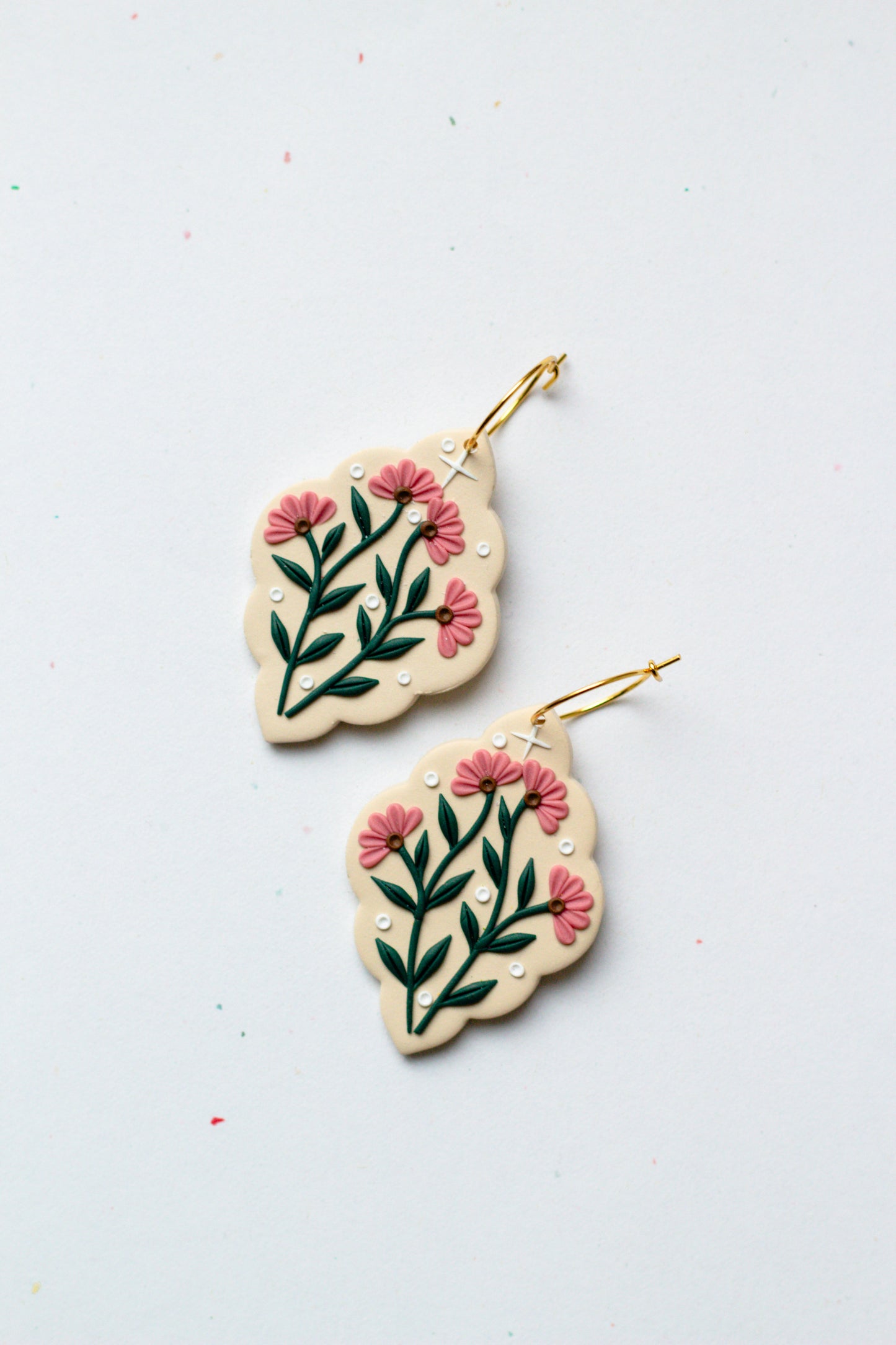 Ornate Floral Polymer Clay Hoop Earrings