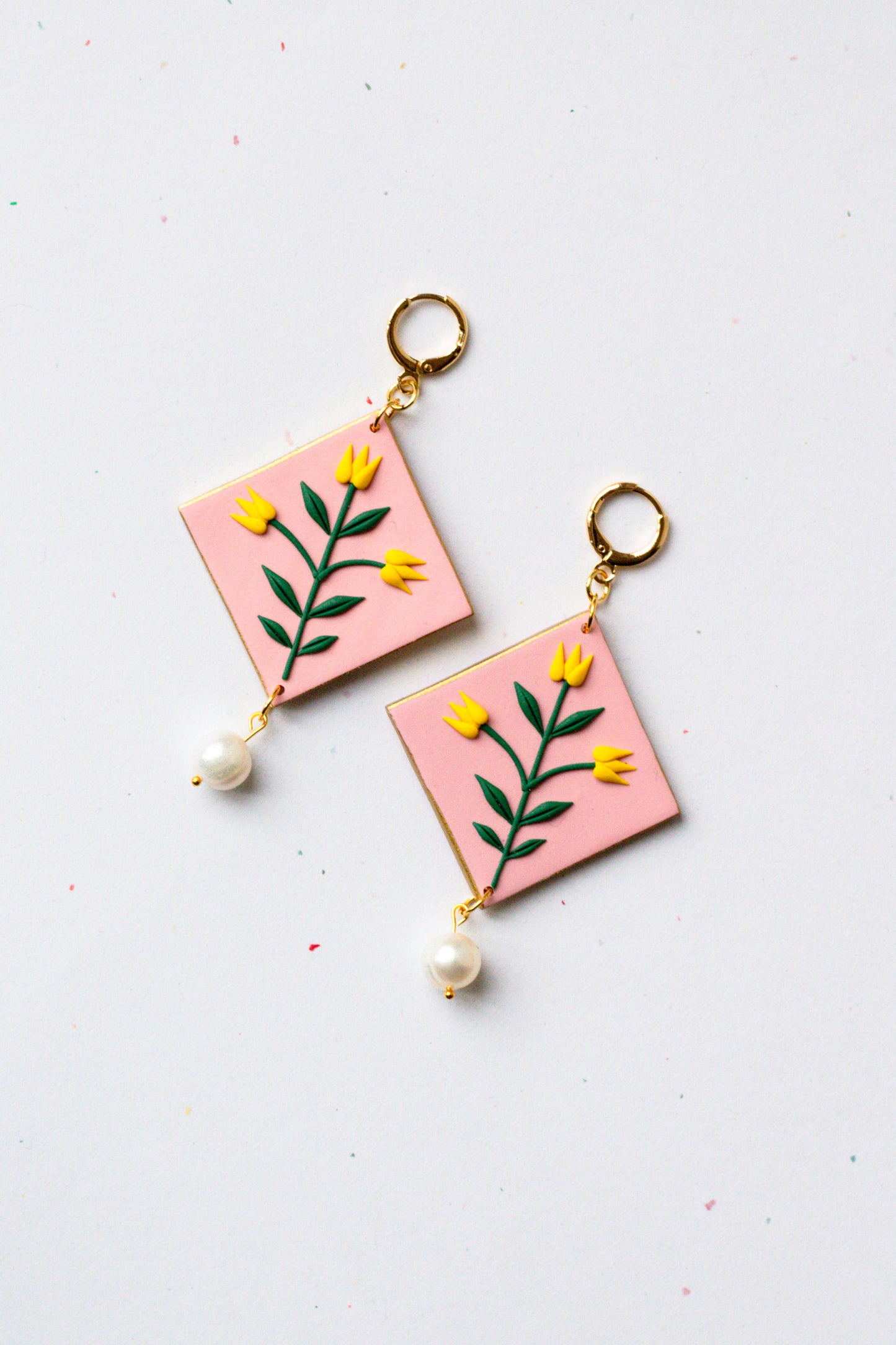 Statement Polymer Clay Tulip Huggie Earrings - Pink