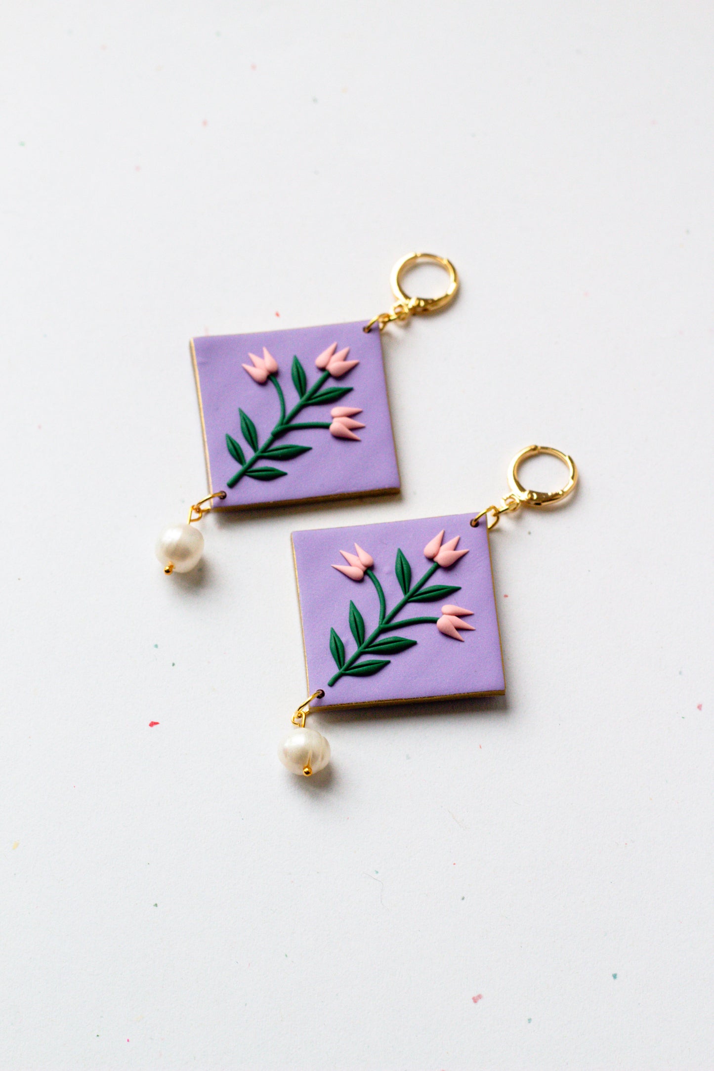 Statement Polymer Clay Tulip Huggie Earrings - Purple
