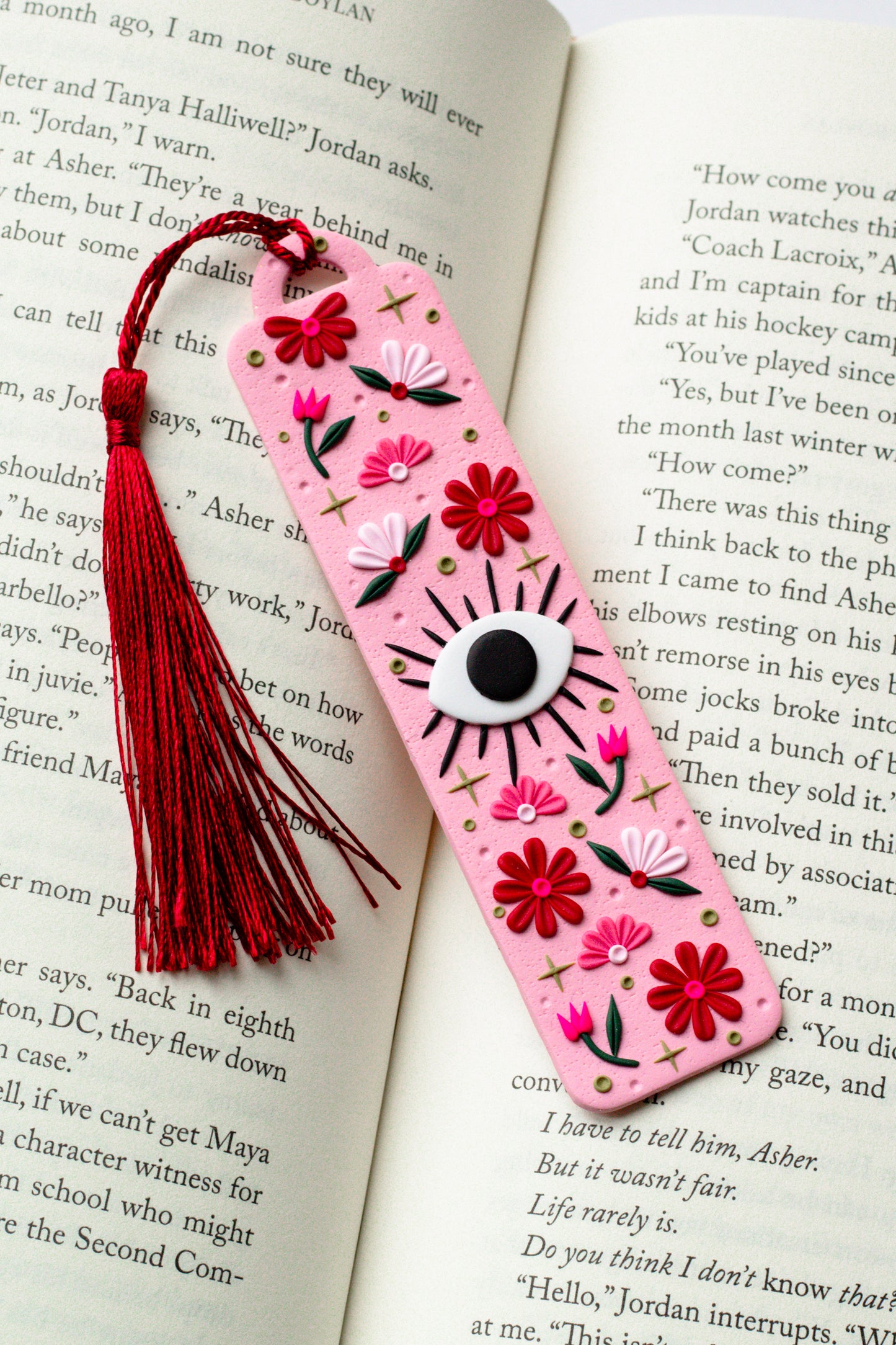 Floral Evil Eye Polymer Clay Bookmark - Pink