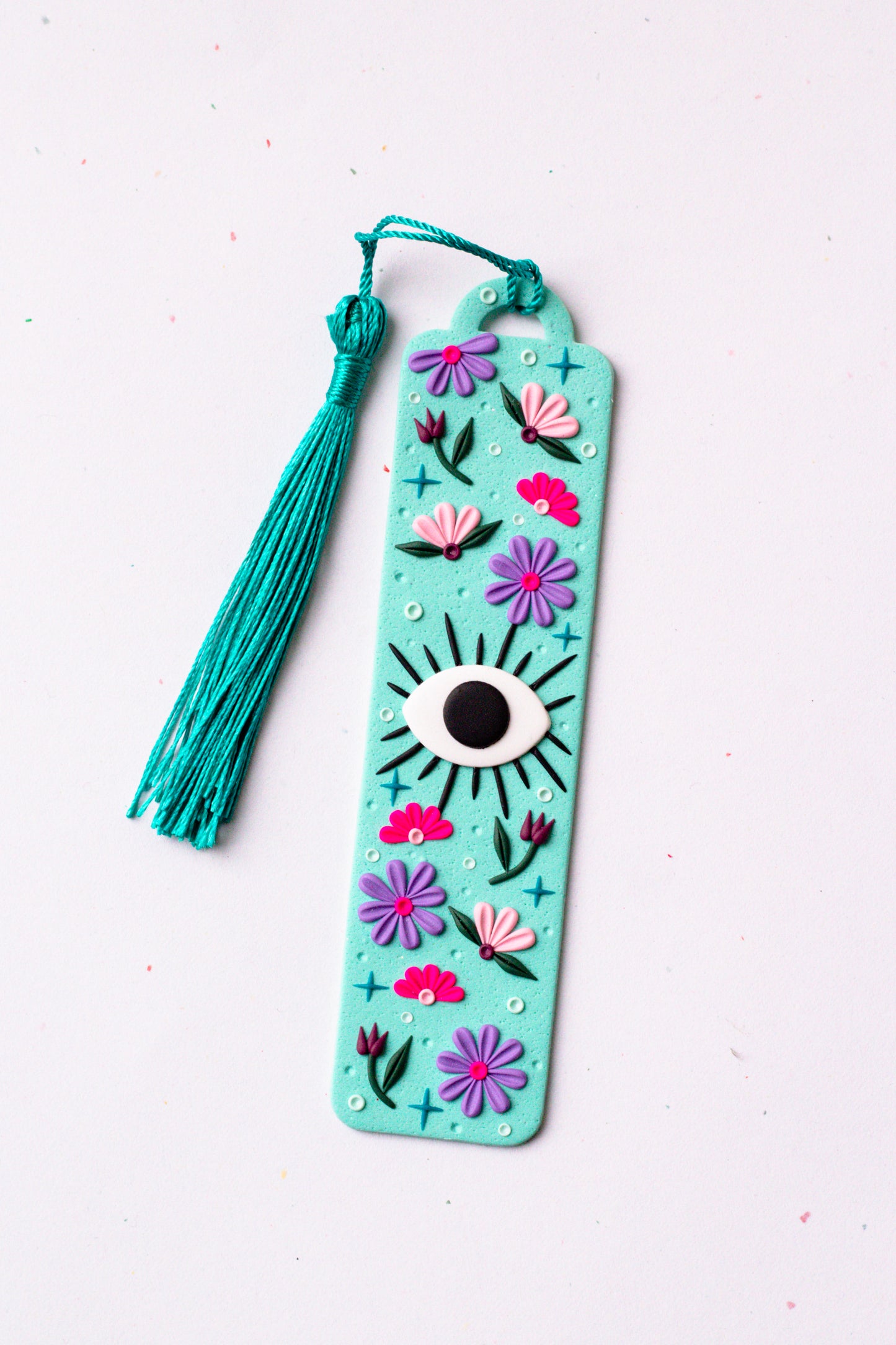 Floral Evil Eye Polymer Clay Bookmark - Turquoise