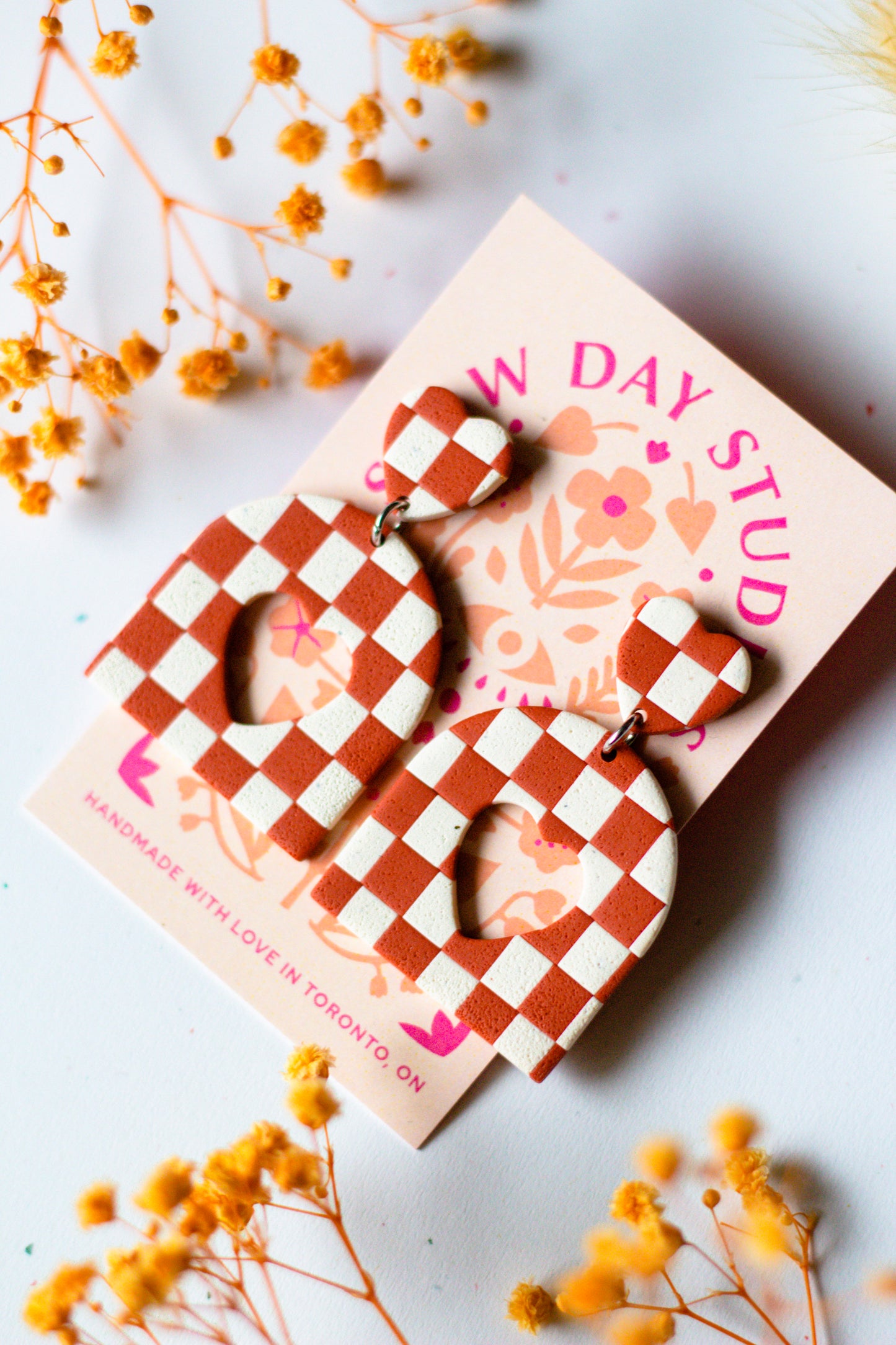 Checkerboard Heart Cutout // Rust & Cream