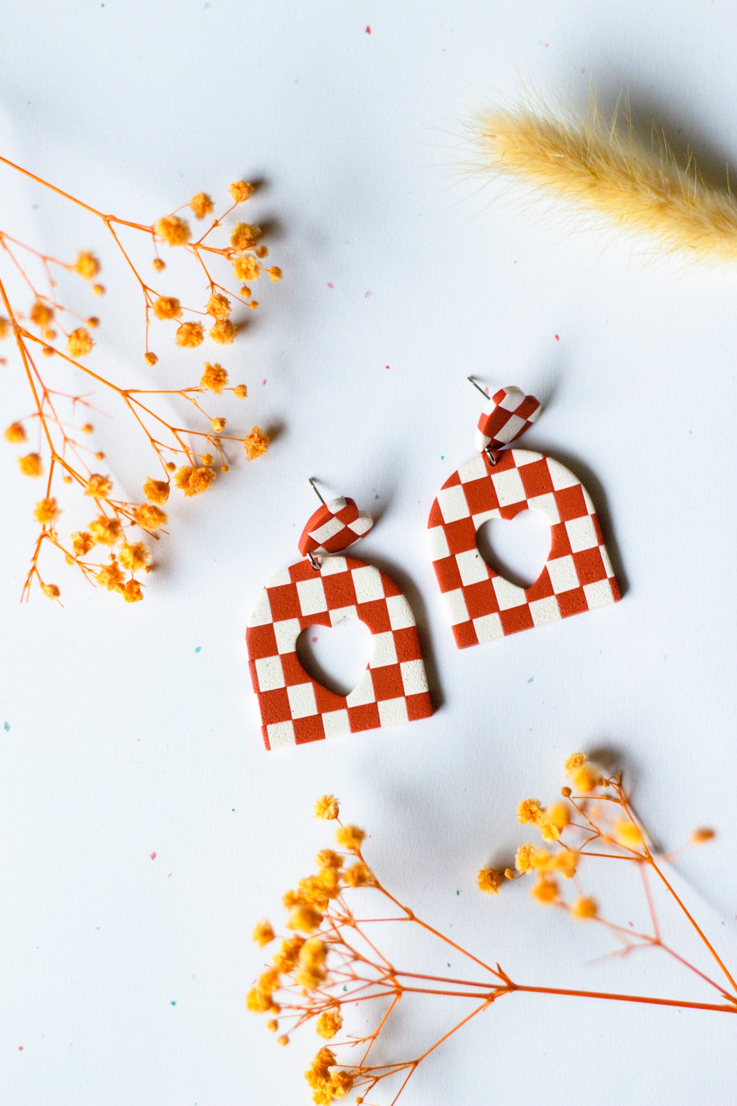 Checkerboard Heart Cutout // Rust & Cream